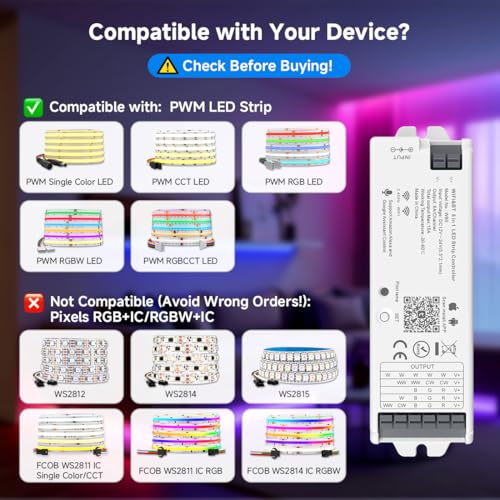 BTF-LIGHTING 5in1 WB5 2.4GHz Tuya WiFi PWM LED Controller Compatible with Alexa/Google Home/Smart Life/Tuya Smart APP Control for Dimming CCT RGB RGBW RGBCCT LED Strip Work with WR01RF WR02RF etc - Image 2