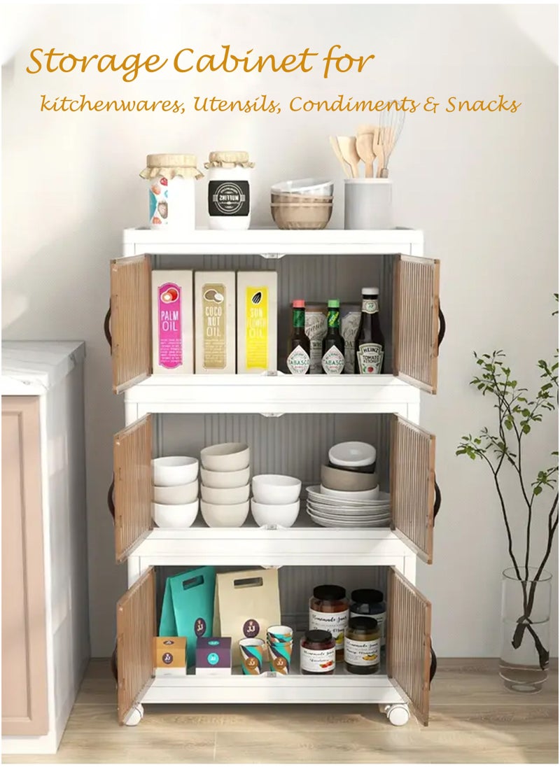 Toshionics - 5 Tier Storage Bins Rack Cabinet Multi-Layer Foldable Portable Shelf with Rolling Wheels Collapsible Stackable Closet Organizer with Magnetic Double-doors Transparent Plastic Clothes Quilt Organizer with Secure Lids and Lockable Casters Home Storage Box Cupboard  for Clothes Toys Snacks Home Décor Display Shelf Office Supplies Kitchen Utensils Bedroom Bathroom Amenities and More - Image 1