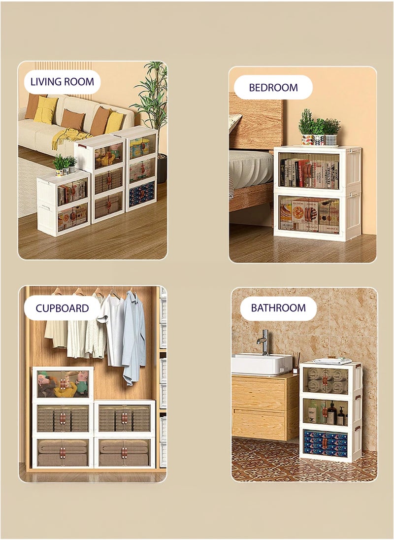 Toshionics - 5 Tier Storage Bins Rack Cabinet Multi-Layer Foldable Portable Shelf with Rolling Wheels Collapsible Stackable Closet Organizer with Magnetic Double-doors Transparent Plastic Clothes Quilt Organizer with Secure Lids and Lockable Casters Home Storage Box Cupboard  for Clothes Toys Snacks Home Décor Display Shelf Office Supplies Kitchen Utensils Bedroom Bathroom Amenities and More - Image 1