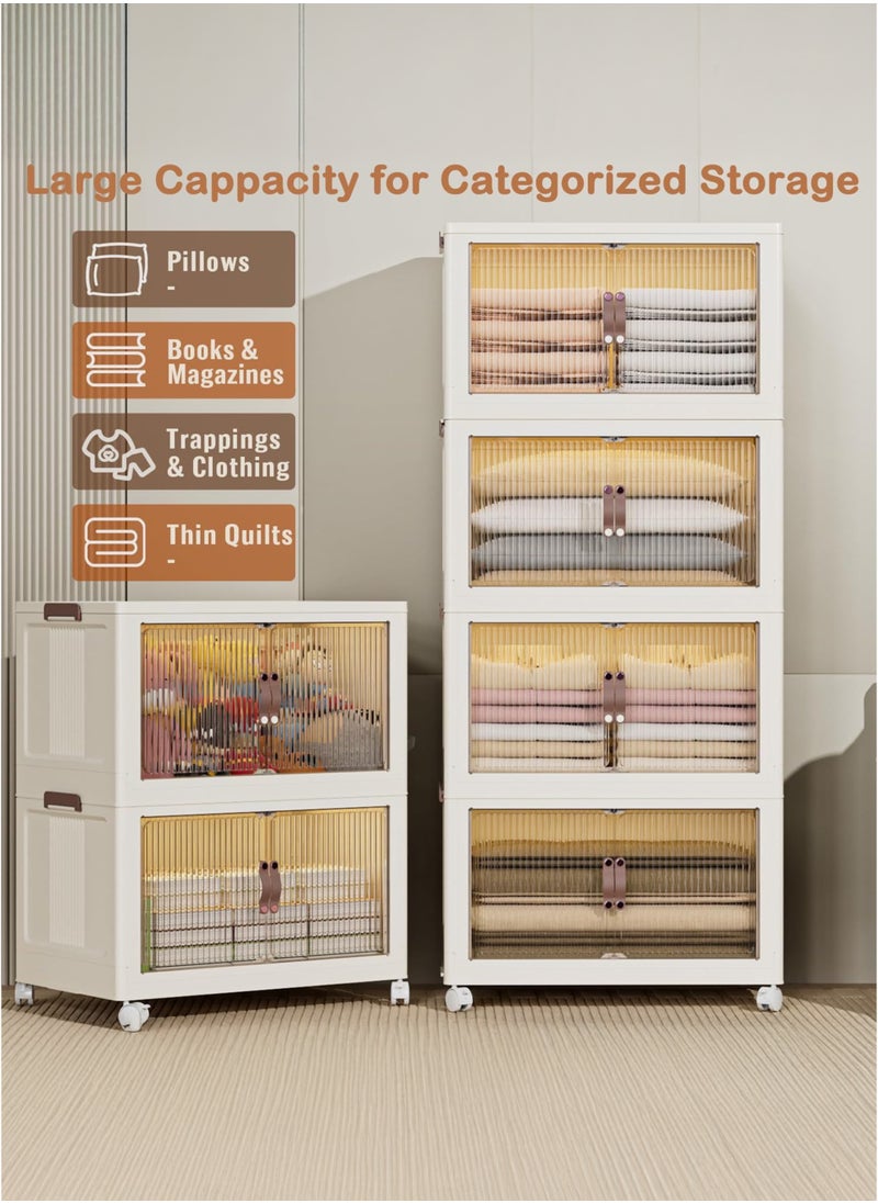 Toshionics - 5 Tier Storage Bins Rack Cabinet Multi-Layer Foldable Portable Shelf with Rolling Wheels Collapsible Stackable Closet Organizer with Magnetic Double-doors Transparent Plastic Clothes Quilt Organizer with Secure Lids and Lockable Casters Home Storage Box Cupboard  for Clothes Toys Snacks Home Décor Display Shelf Office Supplies Kitchen Utensils Bedroom Bathroom Amenities and More - Image 1