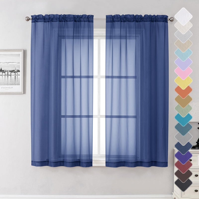 Lecloud Royal Blue Sheer Curtains 90 Inches Long 2 Panels  Living Room Curtains with Dual Rod Pocket  Voile Airy Sheer Drapes for Bedroom Window Treatments  Each Panel 42 X 90 Inch - Image 2