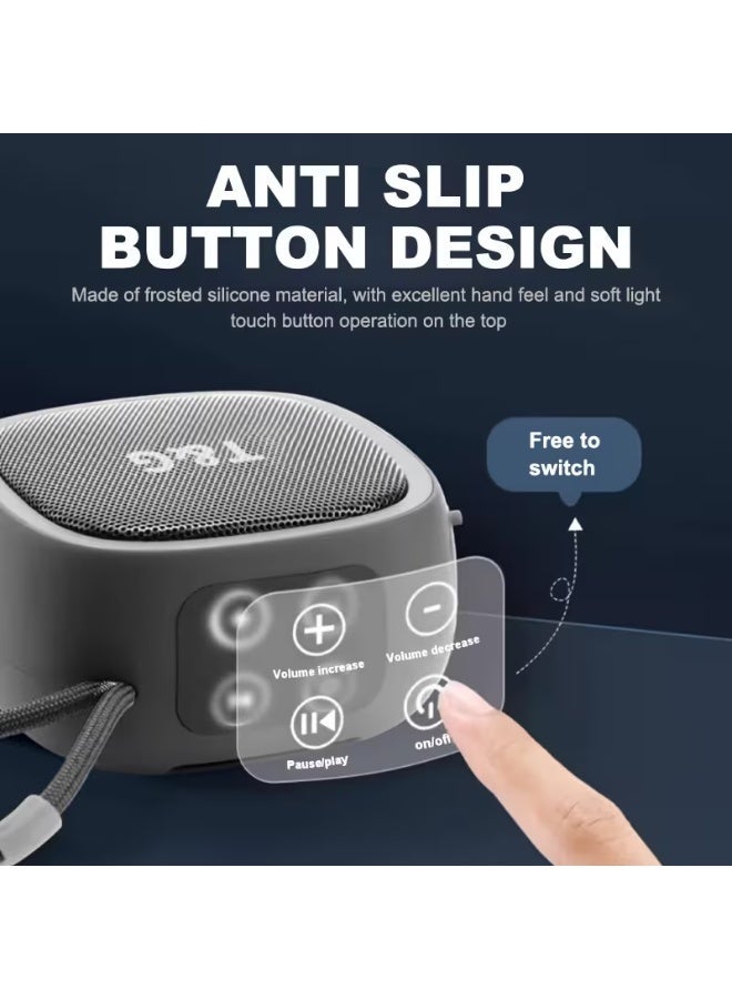 تي اند جي 659 Portable Wireless Bluetooth Speaker, Mini Bluetooth Speaker with Deep Bass, Built-in Microphone, USB Rechargeable, Hands-Free Calling, Portable Strap, Compact Stereo Speaker for Home Travel Outdoor Grey - Image 3