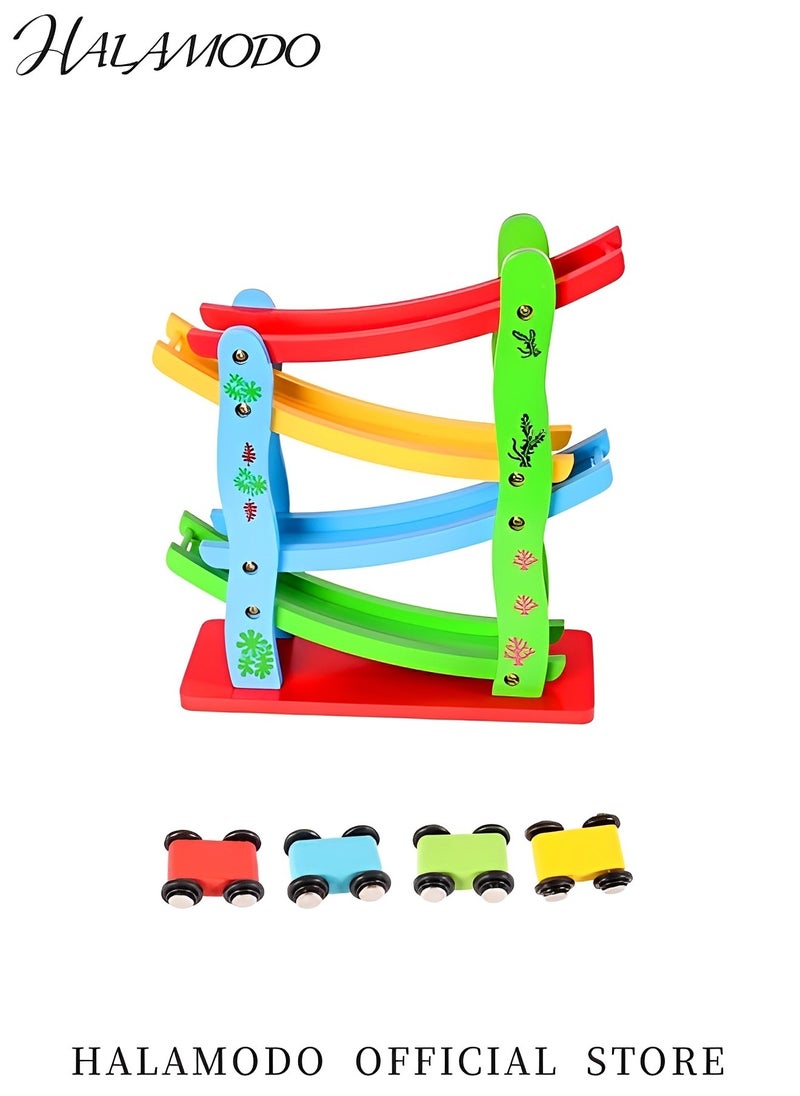 HALAMODO Toddler's Car Ramps Race Wooden Track Toy with 4 Mini Cars Ramp Racer Set Track Gliding Car Educational Toys Parent-child Interactive Activities Birthday Gift for Boys & Girls &Kids  - Image 4