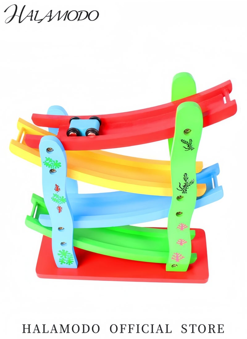 HALAMODO Toddler's Car Ramps Race Wooden Track Toy with 4 Mini Cars Ramp Racer Set Track Gliding Car Educational Toys Parent-child Interactive Activities Birthday Gift for Boys & Girls &Kids  - Image 3