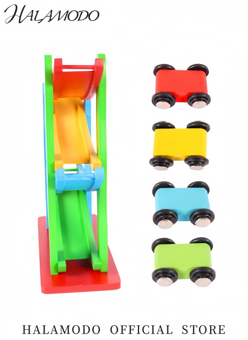 HALAMODO Toddler's Car Ramps Race Wooden Track Toy with 4 Mini Cars Ramp Racer Set Track Gliding Car Educational Toys Parent-child Interactive Activities Birthday Gift for Boys & Girls &Kids  - Image 5