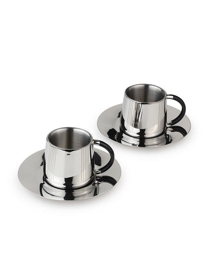 ARTTDINOX Designer Stainless Steel Fluted Cup and Saucer Set of 2 | Double Walled Cup | Unbreakable Cups for Tea Chai Coffee Cups Mugs with Saucer | Premium Serveware, Dinnerware & Tableware | Small | - pzsku/Z957858E59740573D1DE6Z/45/_/1708159897/9503ecd4-0d51-4a29-a40c-dde055480860
