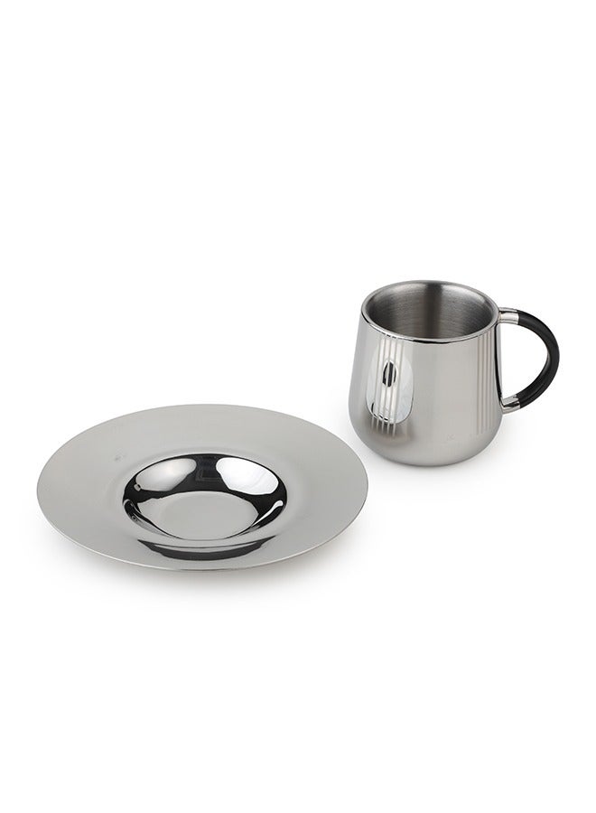 Arttd Inox ARTTDINOX Designer Stainless Steel Fluted Cup and Saucer Set of 2 | Double Walled Cup | Unbreakable Cups for Tea Chai Coffee Cups Mugs with Saucer | Premium Serveware, Dinnerware & Tableware | Small | - Image 3