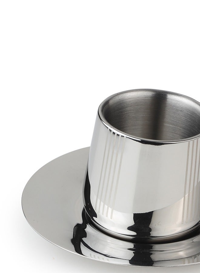 Arttd Inox ARTTDINOX Designer Stainless Steel Fluted Cup and Saucer Set of 2 | Double Walled Cup | Unbreakable Cups for Tea Chai Coffee Cups Mugs with Saucer | Premium Serveware, Dinnerware & Tableware | Small | - Image 2