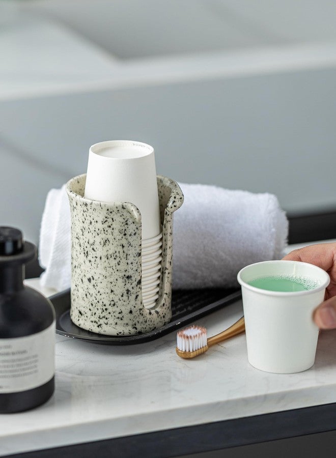 YHOJOY Ceramic Bathroom Cup Dispenser, 3 Oz Bathroom Cup Holder Small Mouthwash Cup Dispenser, Disposable Paper Cups Holder for Bathroom Countertop, Coffee Bar, White - Image 4