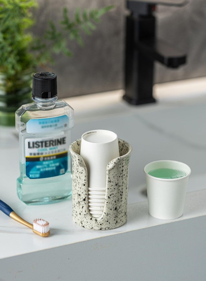 YHOJOY Ceramic Bathroom Cup Dispenser, 3 Oz Bathroom Cup Holder Small Mouthwash Cup Dispenser, Disposable Paper Cups Holder for Bathroom Countertop, Coffee Bar, White - Image 3