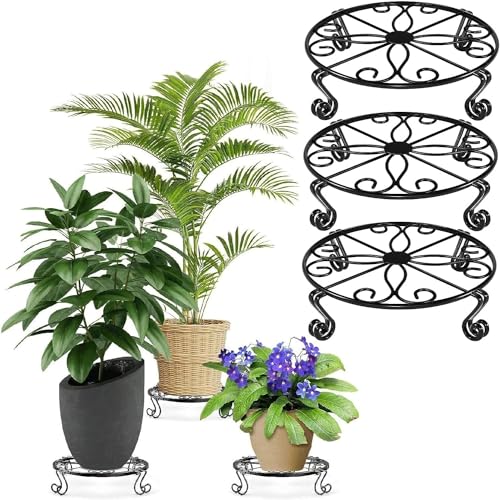 Rollyware Designer Metal Plant Stands (Indoor, Outdoor) - Low Corner Stands, Heavy Duty Flower Pot Holders, Plant Rack (Pack of 2, Black) - Image 1
