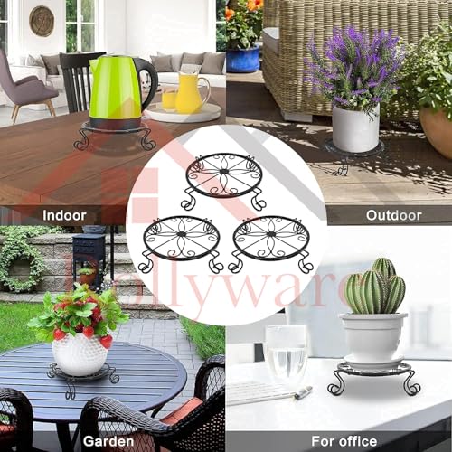 Rollyware Designer Metal Plant Stands (Indoor, Outdoor) - Low Corner Stands, Heavy Duty Flower Pot Holders, Plant Rack (Pack of 2, Black) - Image 4