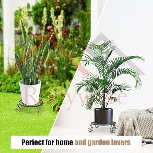 Rollyware Designer Metal Plant Stands (Indoor, Outdoor) - Low Corner Stands, Heavy Duty Flower Pot Holders, Plant Rack (Pack of 2, Black) - Image 3
