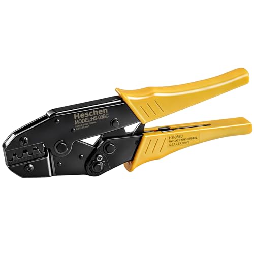 Heschen Ratchet Crimper Plier, HS-03BC, Non-Insulated Terminals & Receptacle Crimping Tools, Use for 0.5-6 mm² (20-10 AWG), Yellow - Image 1
