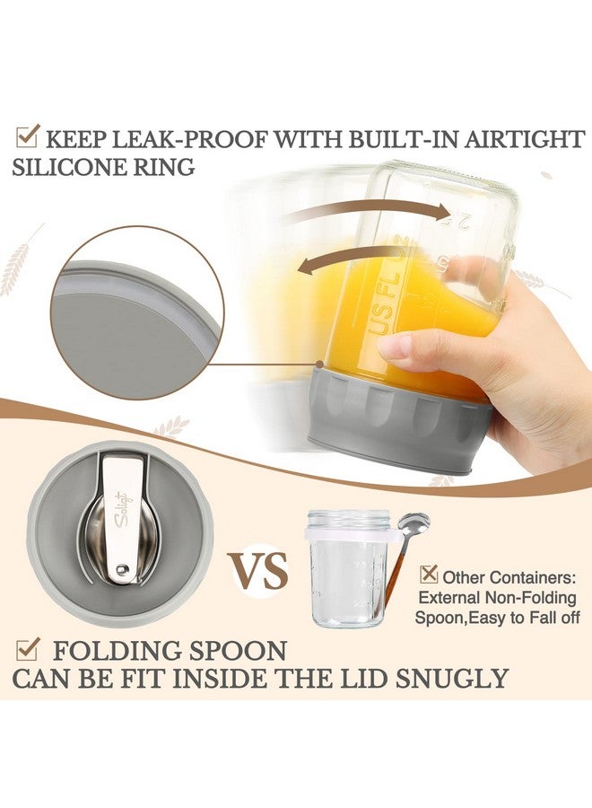 SOLIGT 4 Pack Overnight Oats Containers with Lids, Folding Spoons and Divided Compartments for Fruit & Nuts, Small Glass 16oz Mason Jars for Oatmeal Yogurt Parfait - Image 4