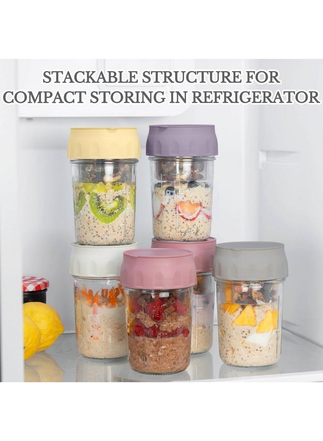 SOLIGT 4 Pack Overnight Oats Containers with Lids, Folding Spoons and Divided Compartments for Fruit & Nuts, Small Glass 16oz Mason Jars for Oatmeal Yogurt Parfait - Image 5