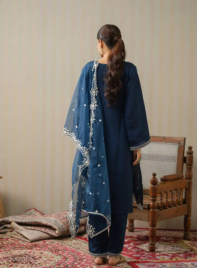 DW Embroidered Straight Kurta with Trouser and Dupatta Set by Styli