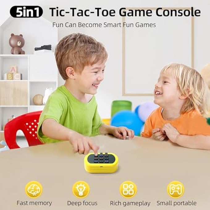 TIC TAC TOE BOLT GAME, ELECTRONIC TIC TAC TOE, 5-IN-1 SENSORY HANDHELD PUZZLE CONSOLE, PORTABLE TRAVEL GAME GIFT FOR EDUCATION AND MEMORY GROWTH EDUCATIONAL TOYS FOR 3+ BOYS AND GIRLS (YELLOW) - Image 3