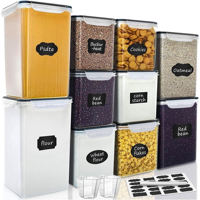 VERONES Large Tall Airtight Food Storage Containers, 10 PACK Plastic Airtight Kitchen & Pantry Organization, Ideal for Flour & Sugar - BPA-Free Plastic Canisters with Labels - Image 1