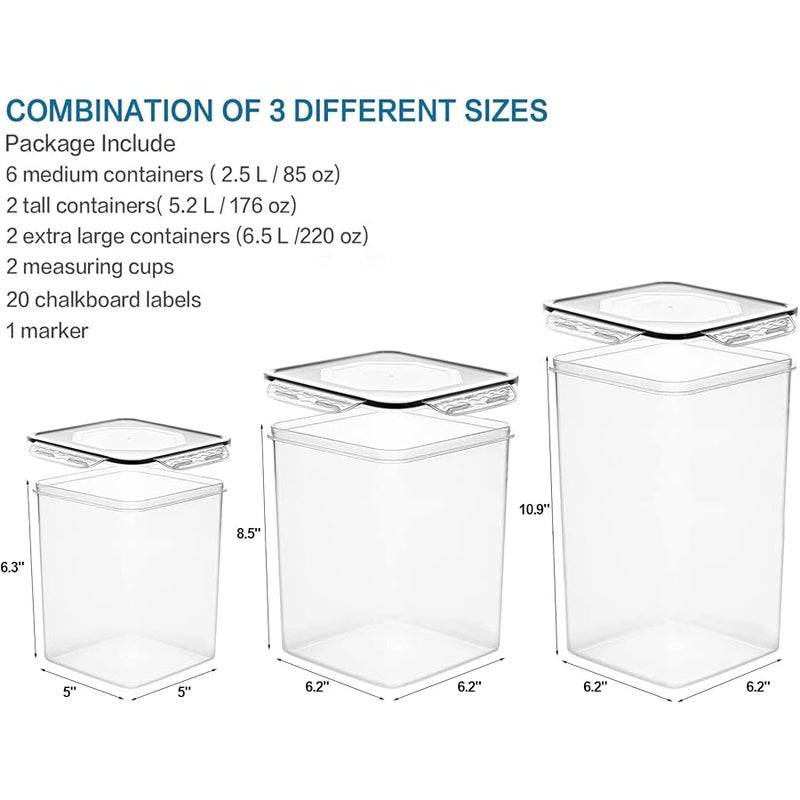 VERONES Large Tall Airtight Food Storage Containers, 10 PACK Plastic Airtight Kitchen & Pantry Organization, Ideal for Flour & Sugar - BPA-Free Plastic Canisters with Labels - Image 2