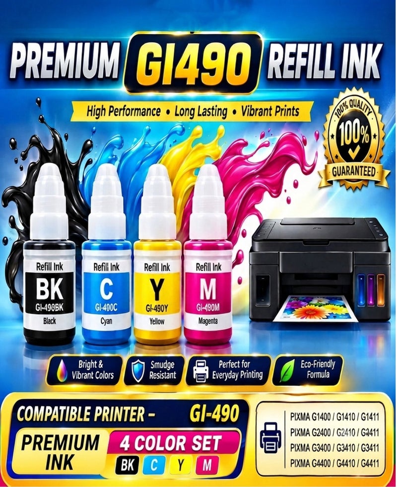 حبر إعادة تعبئة متوافق GI490 GI 490 GI-490 لطابعات PIXMA G1400/G1410/G1411/G2400/G2410/G2411/G3400/G3410/G3411/G4400 - Image 2