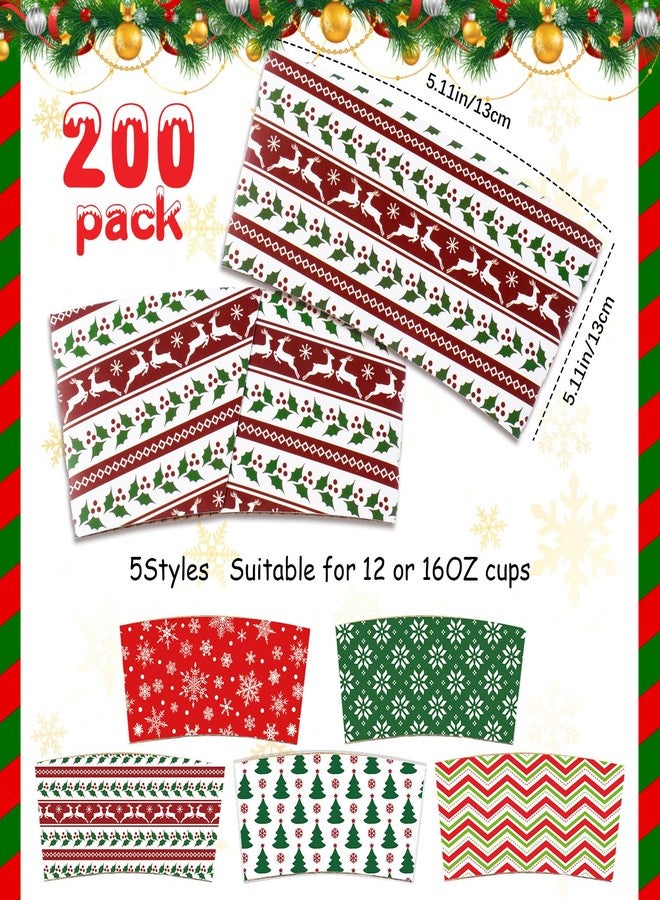 Sliner 200 Pack Christmas Coffee Cup Sleeves Disposable Paper Cup Sleeves Double Layer Covers for 12 16 oz Coffee Cups Home Office Xmas Party Hot Cold Beverage Supplies Xmas Party Decoration (Cute) - Image 2
