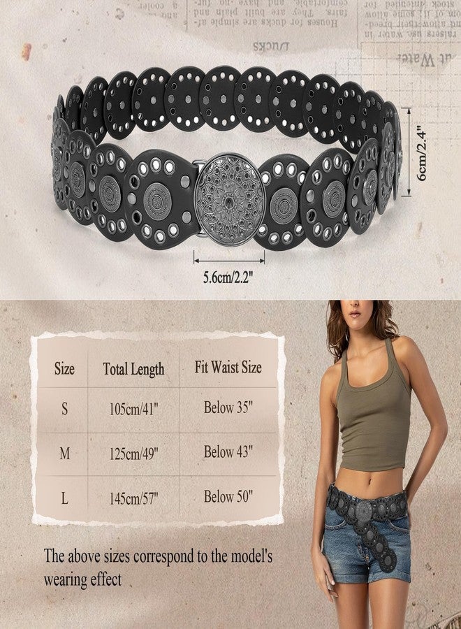 WHIPPY Western Belts for Women Vintage Disc Waist Belts Concho Leather Belts Boho Waist Belt for Dress Jeans, Black, S - Image 5