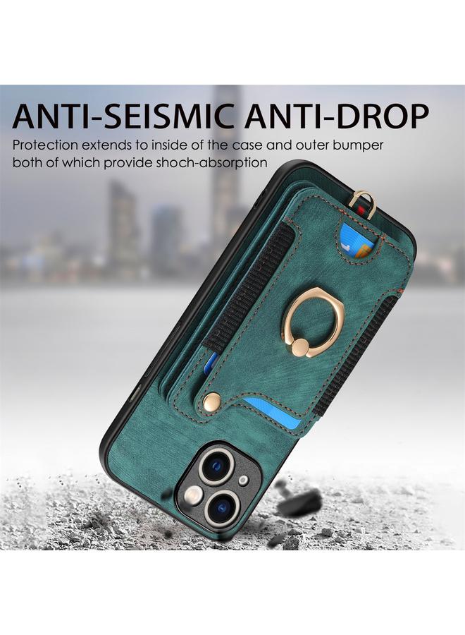 اس-توب جراب هاتف iPhone 15 Plus بتصميم ريترو مع حلقة ومحفظة بطاقات متعددة - Image 5