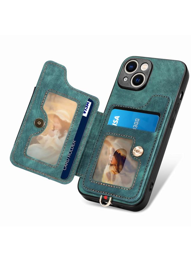 اس-توب جراب هاتف iPhone 15 Plus بتصميم ريترو مع حلقة ومحفظة بطاقات متعددة - Image 4