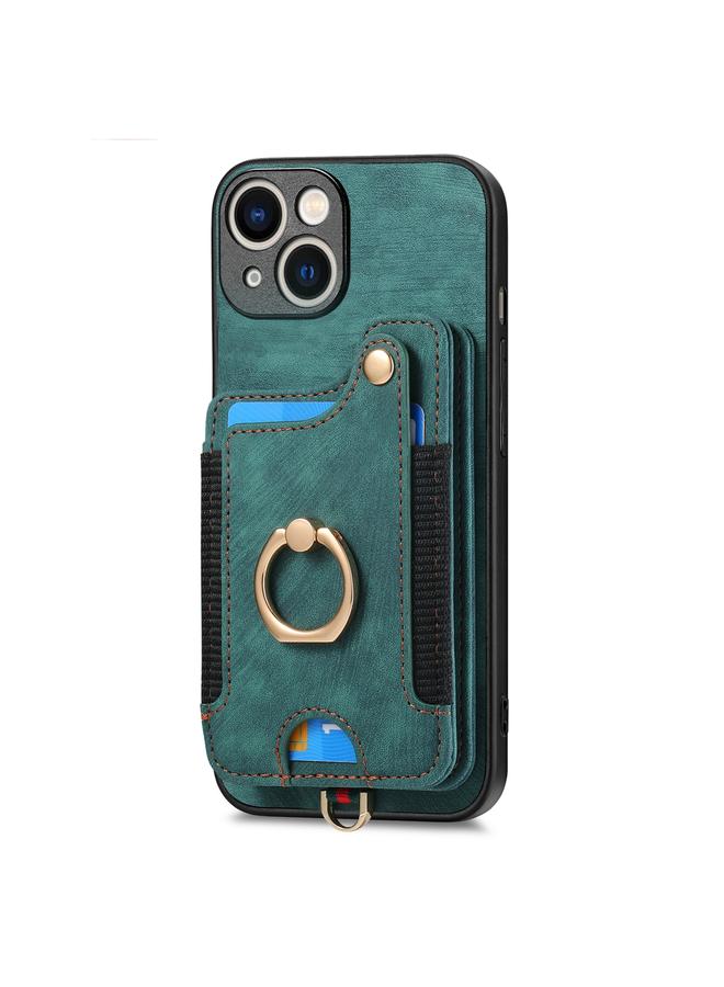 اس-توب جراب هاتف iPhone 15 Plus بتصميم ريترو مع حلقة ومحفظة بطاقات متعددة - Image 3