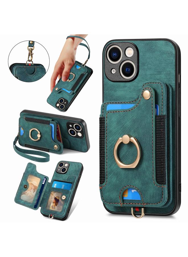 اس-توب جراب هاتف iPhone 15 Plus بتصميم ريترو مع حلقة ومحفظة بطاقات متعددة - Image 1