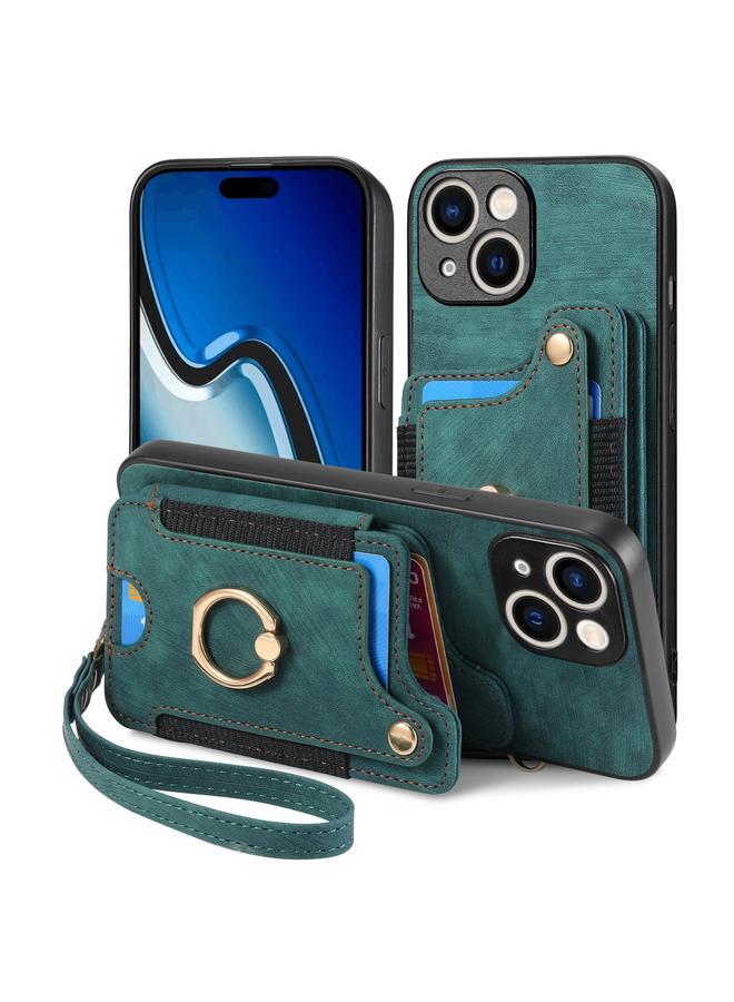 اس-توب جراب هاتف iPhone 15 Plus بتصميم ريترو مع حلقة ومحفظة بطاقات متعددة - Image 2