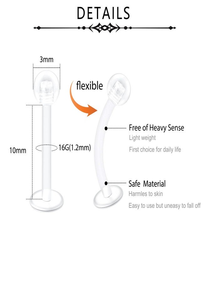 D.Bella 16G Clear UV Flexible Acrylic Labret Lip Ring Tragus Retainer Clear Helix Cartilage Earring Stud Piercing Jewelry Retainer 10pcs 10mm - Image 2