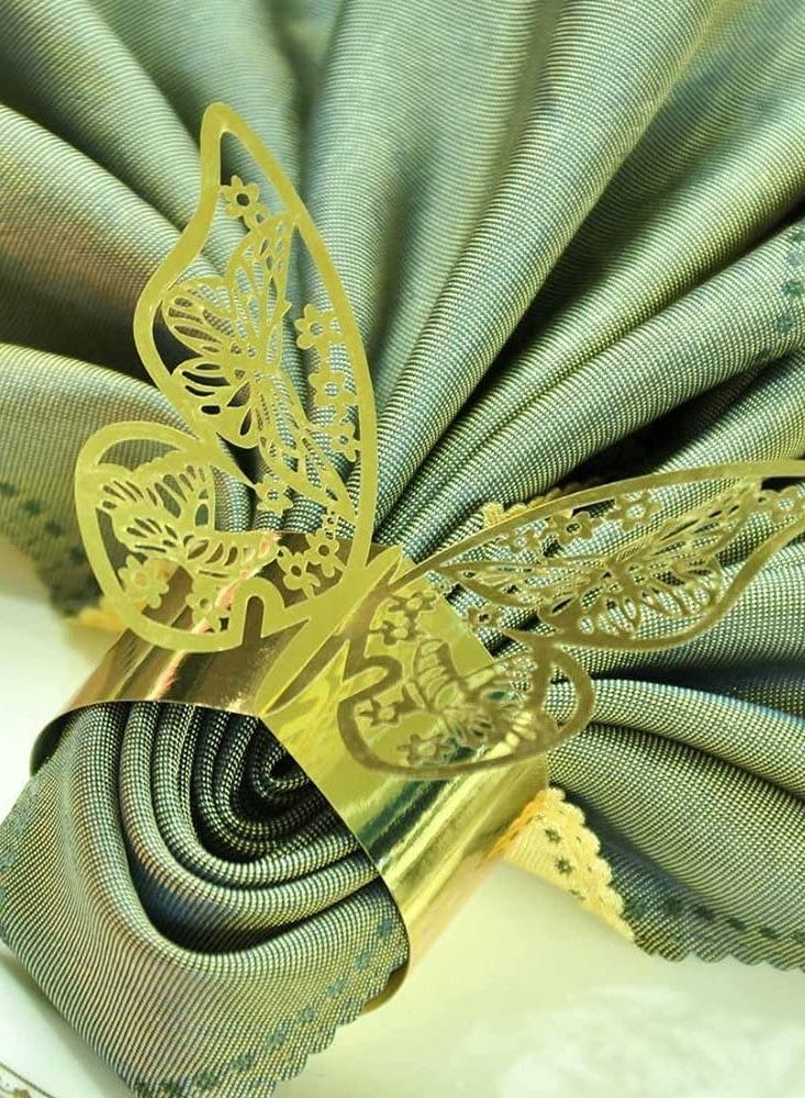 KASTWAVE Napkin Rings, Table Decoration Beautiful and Practical, Laser Cut Butterfly Shape Foil Paper Holder, for Weddings Party Serviette Restaurant (Gold 100Pcs) - Image 2