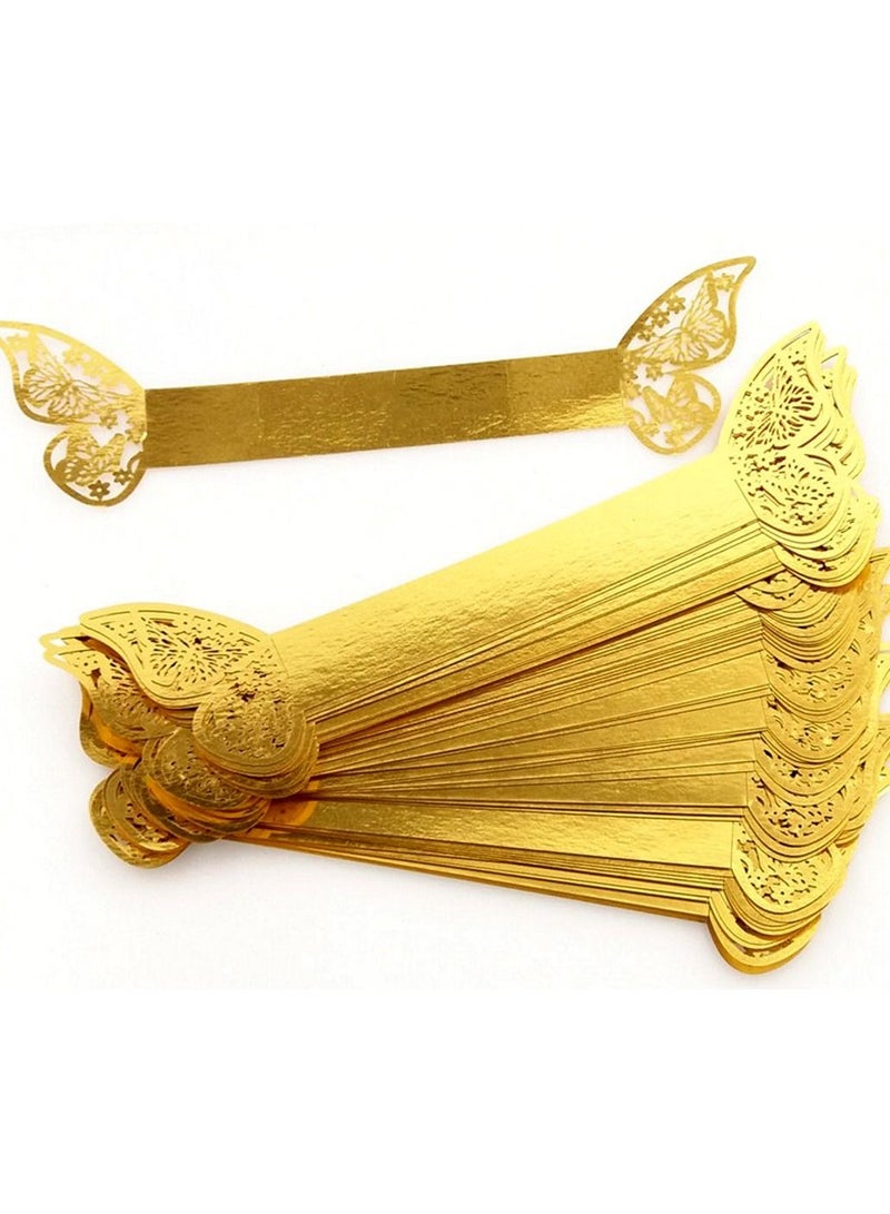 KASTWAVE Napkin Rings, Table Decoration Beautiful and Practical, Laser Cut Butterfly Shape Foil Paper Holder, for Weddings Party Serviette Restaurant (Gold 100Pcs) - Image 5