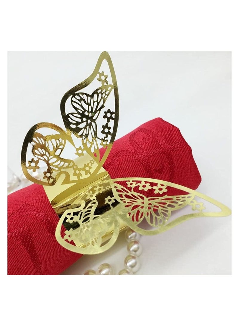 KASTWAVE Napkin Rings, Table Decoration Beautiful and Practical, Laser Cut Butterfly Shape Foil Paper Holder, for Weddings Party Serviette Restaurant (Gold 100Pcs) - Image 1