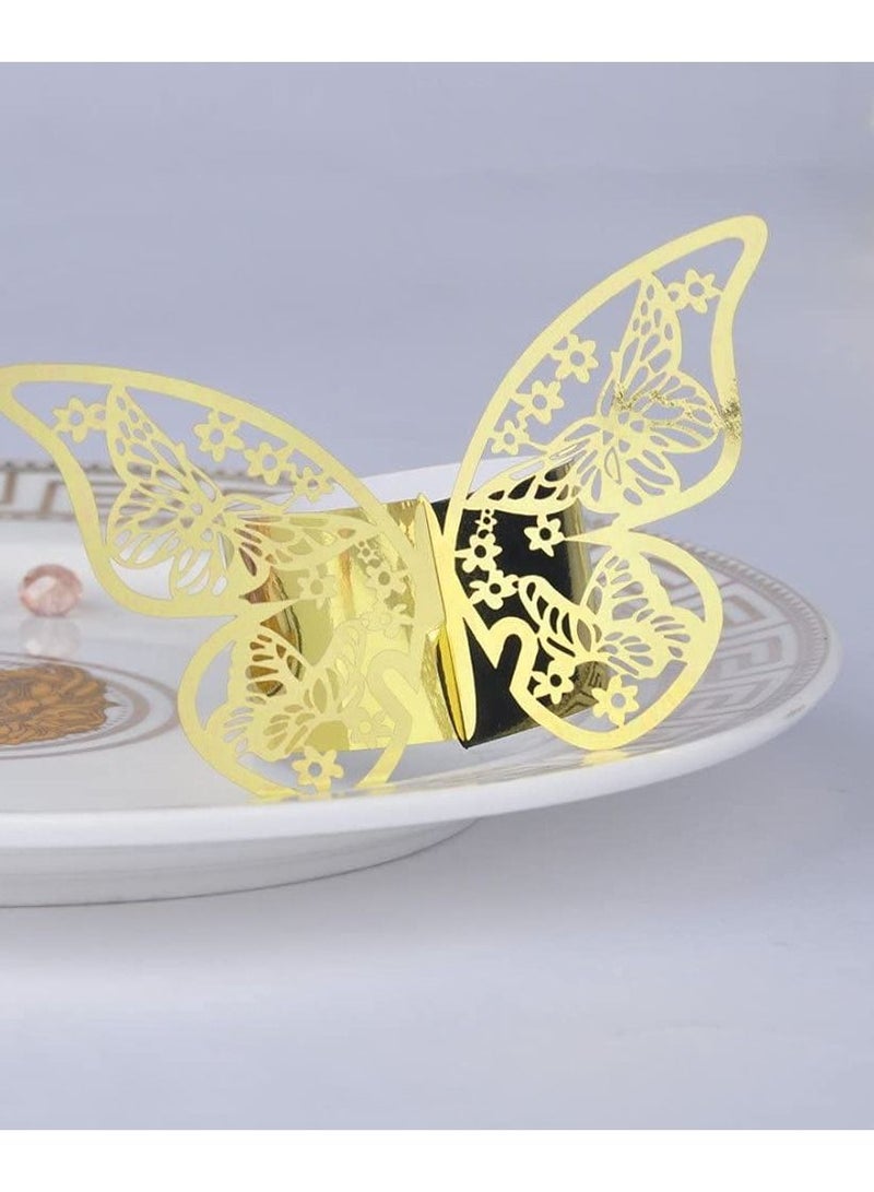 KASTWAVE Napkin Rings, Table Decoration Beautiful and Practical, Laser Cut Butterfly Shape Foil Paper Holder, for Weddings Party Serviette Restaurant (Gold 100Pcs) - Image 3