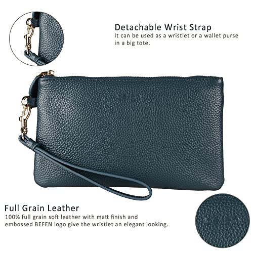 befen Genuine Leather Wristlet Clutch RFID Blocking Bag Cell Phone Wallet Purse Smartphone Wristlet Wallet Purses and Handbags for Women, Dark Teal Blue - Image 3