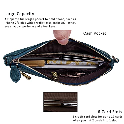 befen Genuine Leather Wristlet Clutch RFID Blocking Bag Cell Phone Wallet Purse Smartphone Wristlet Wallet Purses and Handbags for Women, Dark Teal Blue - Image 2