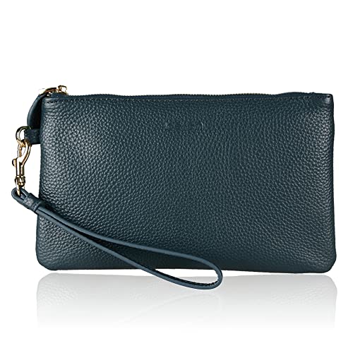 befen Genuine Leather Wristlet Clutch RFID Blocking Bag Cell Phone Wallet Purse Smartphone Wristlet Wallet Purses and Handbags for Women, Dark Teal Blue - Image 1