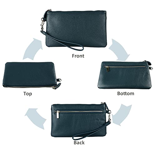 befen Genuine Leather Wristlet Clutch RFID Blocking Bag Cell Phone Wallet Purse Smartphone Wristlet Wallet Purses and Handbags for Women, Dark Teal Blue - Image 5