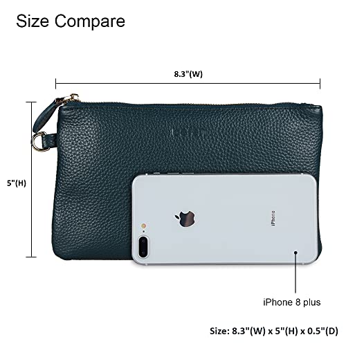befen Genuine Leather Wristlet Clutch RFID Blocking Bag Cell Phone Wallet Purse Smartphone Wristlet Wallet Purses and Handbags for Women, Dark Teal Blue - Image 4