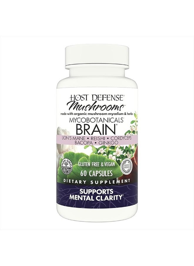 Host Defense - MycoBotanicals Brain* Capsules - Brain Support Supplement with Lion's Mane, Reishi & Cordyceps Mushroom - Herbal Supplement for Memory & Focus Support - 60 Capsules (30 Servings)* - Image 1