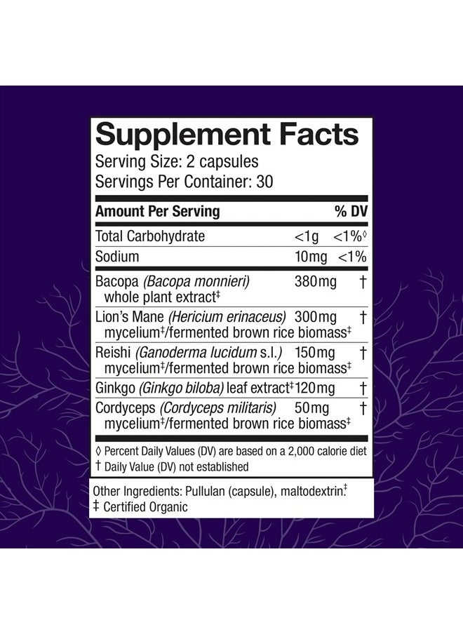 Host Defense - MycoBotanicals Brain* Capsules - Brain Support Supplement with Lion's Mane, Reishi & Cordyceps Mushroom - Herbal Supplement for Memory & Focus Support - 60 Capsules (30 Servings)* - Image 1