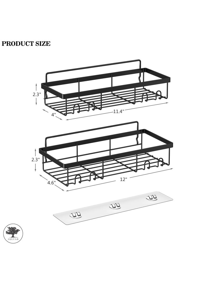sulfar MS Bathroom Rack For Shampoo Organizer With Shelf Adhesive Bathroom Shelf Rack Self Adhesive Wall Storage Organizer For Kitchen And Bathroom (Black) Pack of 2  - Image 3