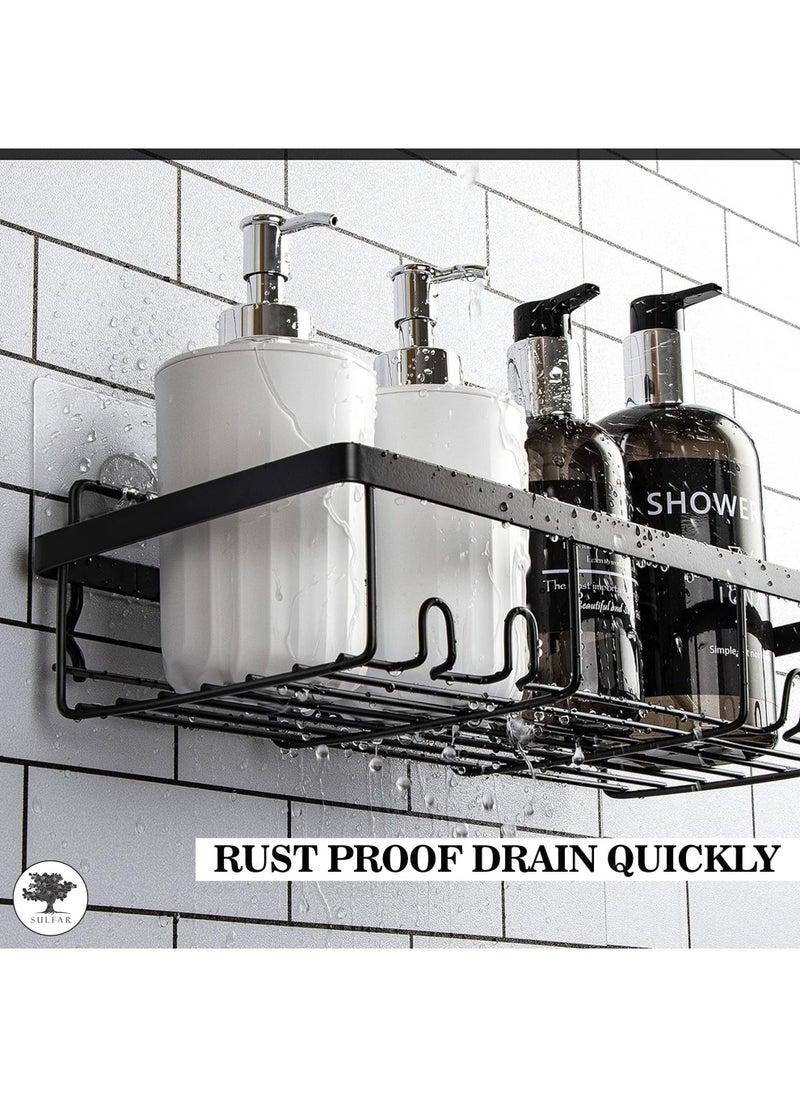 sulfar MS Bathroom Rack For Shampoo Organizer With Shelf Adhesive Bathroom Shelf Rack Self Adhesive Wall Storage Organizer For Kitchen And Bathroom (Black) Pack of 2  - Image 5