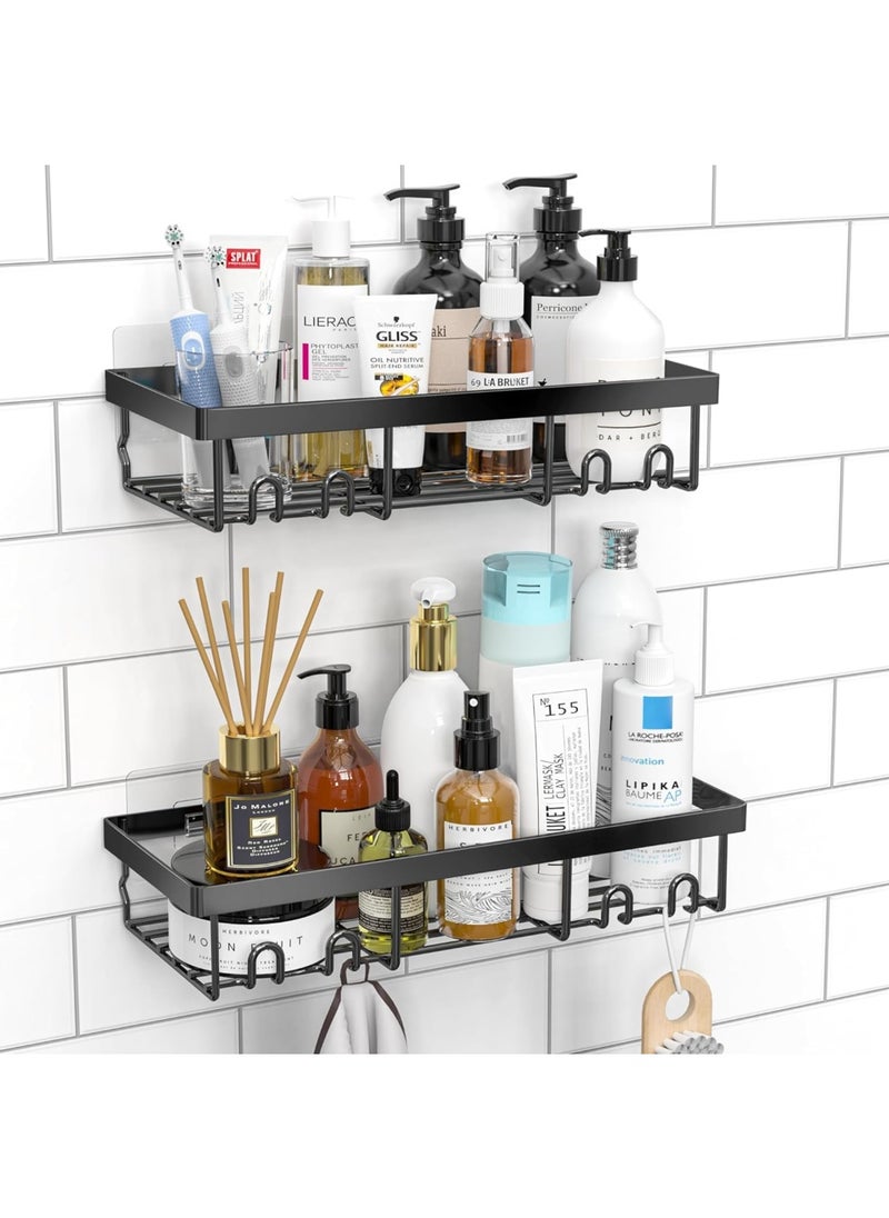 sulfar MS Bathroom Rack For Shampoo Organizer With Shelf Adhesive Bathroom Shelf Rack Self Adhesive Wall Storage Organizer For Kitchen And Bathroom (Black) Pack of 2  - Image 1