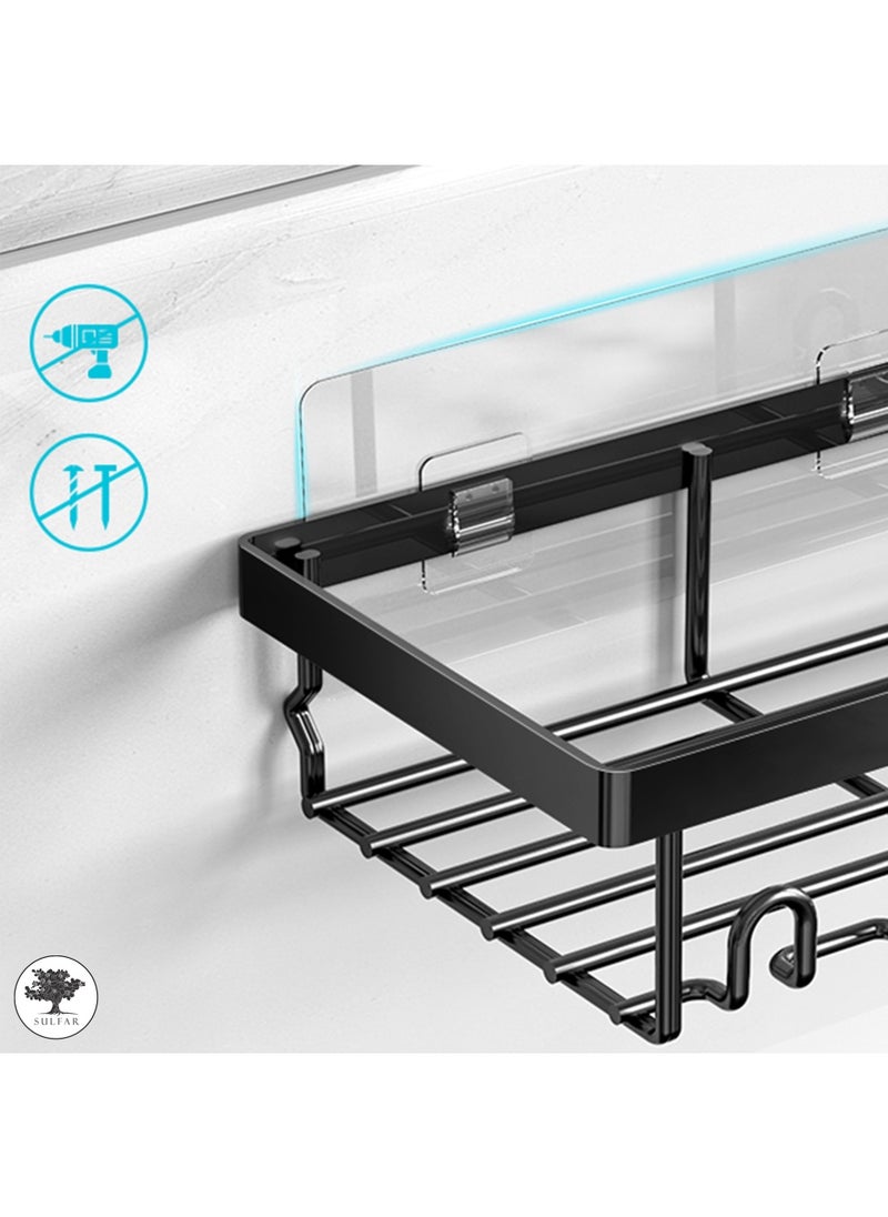 sulfar MS Bathroom Rack For Shampoo Organizer With Shelf Adhesive Bathroom Shelf Rack Self Adhesive Wall Storage Organizer For Kitchen And Bathroom (Black) Pack of 2  - Image 2