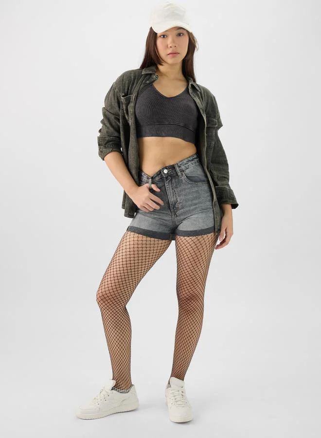 The Souled Store Charcoal Ribbed Acid Washed Bralette