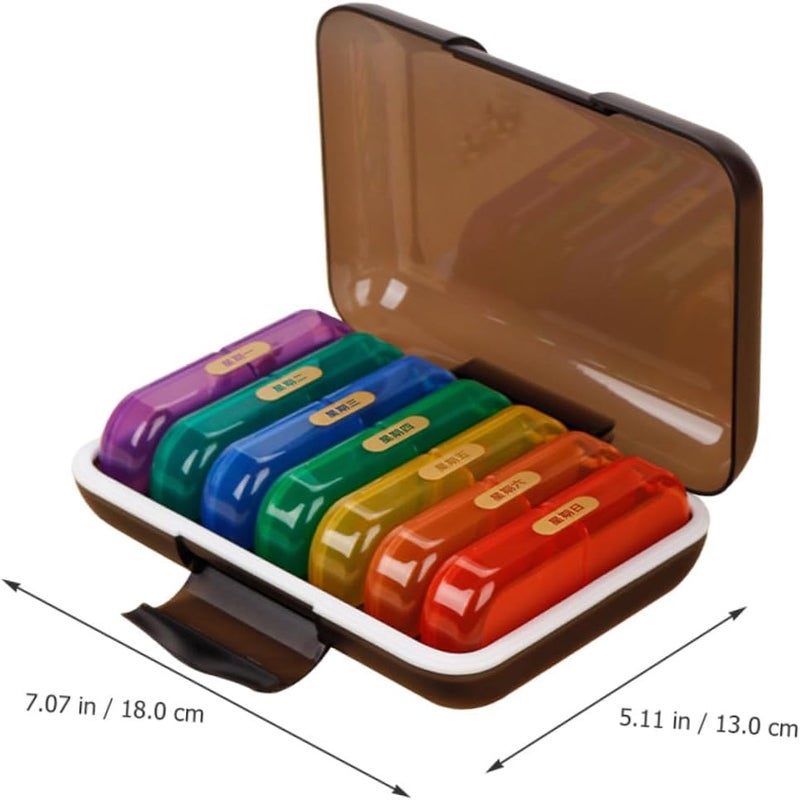 DOITOOL 7-Day Portable Pill Organizer Case with Multi-Grid Storage, Wear-Resistant Weekly Medicine Dispenser for Travel and Daily Use, Black Shell with Colorful Compartments - Image 2